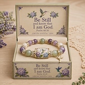  Kolibri-Garten-Glaubensarmband, limitierte Auflage 2026, inspirierendes christliches Perlenarmband mit Kolibri &Blumenanhänger, Bibelvers aus Psalm 46,10, Geschenkidee für Frauen, religiöser Schmuck