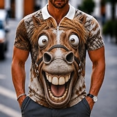  Bărbați Animal Desene 3D Tricouri polo Tricouri polo cu fermoar Manșon scurt Tricouri de polo Cămăși cu guler Casual În aer liber Îmbrăcăminte Atletică Imprimare 3D Material Plasă care Respiră