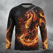 baratos Camisetas de Halloween-Homens Animal Dragão Camiseta Manga Longa Camiseta Impressão 3D Gola Redonda Camisa Escuro Diário Férias Rua Laranja Laranja 2 Verão Primavera Outono Roupa S M L XL XXL XXXL