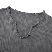 cheap Cotton Linen T-shirts-Men's T Shirt 100% Cotton T-Shirt Short Sleeve V Neck Summer Spring Solid Color Textured Vacation Vintage Sports Raw Edge Casual Home Outdoor Black White Wine Top Tee for Men