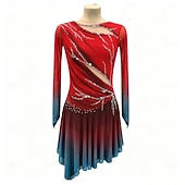 preiswerte Eiskunstlaufkleider-Eiskunstlaufkleid Damen Mädchen Eislaufen Kleid Rot Daumenloch Halo-Färbung Hohe Elastizität Professionell Wettbewerb Eiskunstlaufkleidung Thermowarm Kristall / Strass Langarm Eislaufen Eiskundstlauf