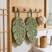 abordables Ustensiles et gadgets de cuisine-Lot de 2 serviettes de toilette en feuille de bananier, douces et suspendues en polaire corail, ultra-absorbantes et à séchage rapide, idéales pour la cuisine, la salle de bain, les toilettes, le