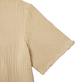 economico T-shirt in Cotone e Lino-Per uomo Maglietta Maglietta di cotone Manica Corta Collo con lacci Estate Primavera Tutte le stagioni Tinta unica Semplice Testurizzato Vacanza Vintage Sport Senza bordo Casuale Casa All'aperto
