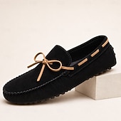 cheap Casual Loafers-Men's Genuine Suede Leather Driving Loafers, Hand-Stitched Moc Toe Slip-On Shoes with Rubber Pebble Sole for Driving and Casual Wear