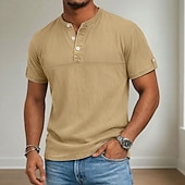 cheap Casual Henley Tee-Men's Henley Shirt 100% Cotton Acid Wash Shirt Short Sleeve Henley Summer Spring Fall Plain Retro Vintage Casual Vintage Style Washed Casual Light Blue Dark Brown Black Top Tee for Men