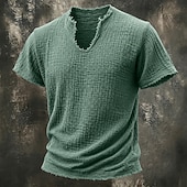 cheap Cotton Linen T-shirts-Men's T Shirt 100% Cotton T-Shirt Short Sleeve V Neck Summer Spring Solid Color Textured Vacation Vintage Sports Raw Edge Casual Home Outdoor Black White Wine Top Tee for Men