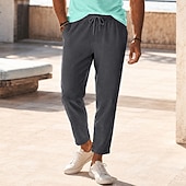  Per uomo Pantaloni di Lino Pantaloni Pantaloni Estivi Coulisse Elastico in vita Gamba Dritta Semplice Comodità Traspirante Lunghezza intera Casuale Quotidiano Ferie Moda Stile Classico Bianco Cachi
