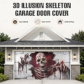  Halloween Garage Door Cover 3D Illusion Skeleton Large Outdoor Halloween Backdrop Decorations House Banner Yard Porch Holiday Party Decor