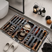 cheap Halloween Rugs-Halloween 3D Optical Illusion Doormat Skeleton Prison Front Door Mat Rusty Metal Gate Skull Indoor Outdoor Entrance Rug Creepy Halloween Porch Decor