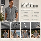  Homens Camisa Social Camisa Popover Camisa casual Camiseta de Veludo Branco Azul Marinha Cinzento Azul Claro Manga Curta Tecido Com Capuz Casual Diário Bolso frontal Roupa Elegante Moda Casual