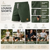 baratos Calções Estilo Casual-Homens Calção Shorts casuais Shorts de veludo cotelê Com Cordão Cintura elástica Côr Sólida Conforto Comprimento do joelho Diário Ao ar livre Streetwear Férias Moda Cáqui Preto Micro-Elástica