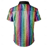 cheap Tops-Retro Vintage 1970s Disco Shirt Short Sleeves Shiny Metallic Fancy Dress Men's Carnival Costume Halloween Carnival Masquerade Music Festival Party / Evening Nightclub Adults' Shirt Spring &amp; Summer