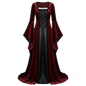 voordelige Jurk-Middeleeuws Renaissance Jurken Fancy kostuum Lange Mouwen Heks Viking Kostuum Dames Keltisch Fantasie Halloween Carnaval Prestatie LARP Ren Faire Volwassenen Kleding