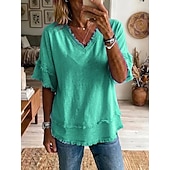  Per donna Blusa Volant Tinta unica Moda Quotidiano Elegante Manica Corta Scollo a V Top Regolari Casuale Quotidiano Blu Bianco Giallo Rosa Estate Primavera