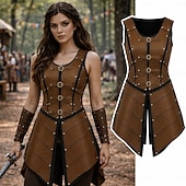 ieftine Rochie-Medieval Renascentist Rochii Arme si Armuri Γιλέκο Războinic Fecioara scutului Barbar Costume de fancy Pentru femei Viching Fantezie Halloween Carnaval Performanță LARP Ren Faire Adulți Rochie