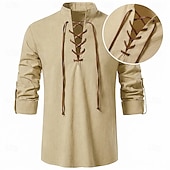  Medievale Rinascimento Camicia Lunghe Pirata Vichingo Costume Per uomo Halloween Carnevale Performance LARP Fiera Rinascimentale Adulti Camicia