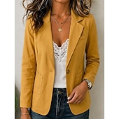  Damen Blazer Atmungsaktiv Patchwork Tasche Knöpfe Vintage Lässig Gekerbtes Revers Normale Passform Langarm Oberbekleidung Weiß Babyblau Khaki Frühling Herbst