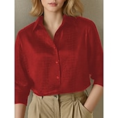  Damen Hemd Jacquard Knöpfe Elegant Täglich Langarm Hemdkragen Normale Oberteile Lässig Büro Weiß Schwarz Rote Herbst Winter