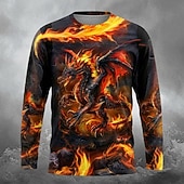baratos Camisetas de Halloween-Homens Animal Dragão Camiseta Manga Longa Camiseta Impressão 3D Gola Redonda Camisa Escuro Diário Férias Rua Laranja Laranja 2 Verão Primavera Outono Roupa S M L XL XXL XXXL