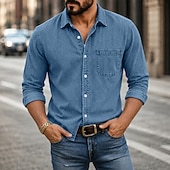 baratos Camisas casuais inteligentes masculinas-Masculino Camisa Social Camisa casual Tingimento em peça Camisa Acid Wash Preto Vinho Azul Marinha Roxo Verde Manga Longa Tecido Colarinho de Camisa Casual Diário Botão para baixo Roupa Algodão