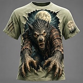 cheap Halloween T shirts-Halloween Men's Werewolf T Shirt Short Sleeve T shirt 3D Print Crew Neck Shirt Dark Casual Daily Street Red Brown Green Summer Spring Clothing Apparel S M L XL 2XL 3XL