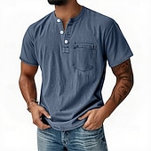 cheap Casual Henley Tee-Men's Henley Shirt 100% Cotton Acid Wash Shirt T shirt Tee Short Sleeve Retro Vintage Casual Distressed Vintage Style Washed Henley Casual Summer Spring Fall Black Light Green Pink Henley T-Shirt