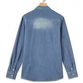 cheap Men's Denim Shirts-Men's Shirt Chambray Shirt Calico Shirt Button Up Shirt Casual Shirt Denim Shirt Denim Blue Black Dark Navy Blue Long Sleeve Plain Collar Daily Vacation Clothing Apparel Cotton Fashion Casual