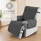  L.T.HOME Couch Cover for Pets 1 Seater 100% Waterproof Spillproof 4 Layer Quilted Recliner Chair Cover with Side Pockets Non Slip Washable Furniture Protector Dark Gray