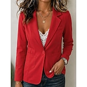  Damen Blazer Atmungsaktiv Patchwork Tasche Knöpfe Vintage Lässig Gekerbtes Revers Normale Passform Langarm Oberbekleidung Weiß Babyblau Khaki Frühling Herbst