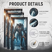 preiswerte Türabdeckungen-Halloween-Türdekoration: Werwolf-Türbanner, gruseliges Wolfsmonster, 3D-Illusion, Hintergrund für Haustür, Veranda, Eingangsbereich, Spukhaus, Partydekoration