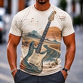  Men's Music Guitar Coconut Palm T Shirt Short Sleeve T shirt 3D Print Crew Neck Shirt Hawaiian Retro Vintage Casual Daily Street White White 1 White 2 Summer Spring Clothing Apparel S M L XL 2XL 3XL