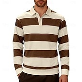  Homme Polos de Rugby Occasionnel Rue Revers manche longue Basique Moderne Rayures Boutons Garder au chaud Printemps Automne bleu marine Marron Vert Véronèse Polos de Rugby