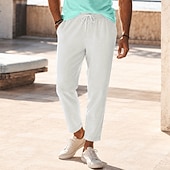  Per uomo Pantaloni di Lino Pantaloni Pantaloni Estivi Coulisse Elastico in vita Gamba Dritta Semplice Comodità Traspirante Lunghezza intera Casuale Quotidiano Ferie Moda Stile Classico Bianco Cachi