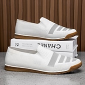 cheap Slip-On Casual Shoes-Men's Knit Slip-On Shoes, Breathable Woven Casual Loafers for Walking, Travel and Everyday Wear