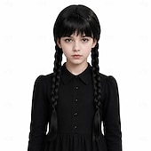tanie Peruki z postaciami z filmów-Mroczna Gotka Dziewczyna Długa Czarna Warkocz z Grzywką Peruka Cosplay Halloween