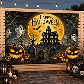 billiga Väggtapeter-halloween bakgrund glad halloween hemsökt hus väggtapet månen fladdermus natt utomhus bakgrund väggbonad för uteplats gård veranda staket barnfest fotobåsdekor