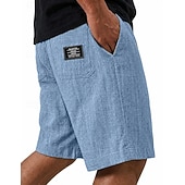 abordables Clásico-Hombre Pantalón corto Pantalones cortos de lino Pantalones cortos de verano Pantalones cortos casuales Correa Cintura elástica Un Color Comodidad Ligero Longitud de la rodilla Casual Diario Exterior