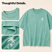 olcso Férfi grafikus póló-férfi pálmalevél kókuszos hawaii 100 pamut savas mosású vastag súlyú póló rövid ujjú póló dtg kerek nyakú ing divatos mindennapi ünnepi tavaszi nyári ruházat ruházat