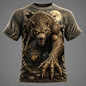 cheap Halloween T shirts-Halloween Men's Werewolf T Shirt Short Sleeve T shirt 3D Print Crew Neck Shirt Dark Casual Daily Street Red Brown Green Summer Spring Clothing Apparel S M L XL 2XL 3XL