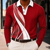  Men's Geometic Polo Shirts Long Sleeve Polo Shirts Lapel Casual Outdoor Athleisure Daily Wear 3D Print Buttons Spring &  Fall Blue Black Red