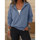  Mulheres Moletons Patchwork Quarter Zip Côr Sólida Casual Manga Longa Lapela Casual Ao ar livre Azul Branco Cáqui Preto Rosa Outono Inverno