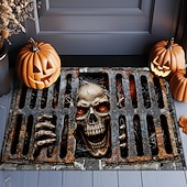 cheap Halloween Rugs-Halloween 3D Optical Illusion Doormat Skeleton Prison Front Door Mat Rusty Metal Gate Skull Indoor Outdoor Entrance Rug Creepy Halloween Porch Decor