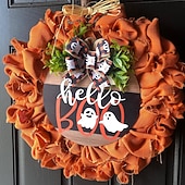 baratos Decoração ao ar livre-Guirlanda de madeira com fantasma para porta de Halloween, decoração divertida de fantasma para pendurar na porta da frente, enfeite rústico de boas-vindas para Halloween na varanda, entrada, parede,