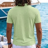  Herren Leinenhemd Poloshirts Lässig Urlaub Klassisch Kurzarm Urlaub Mode Einfach Texture Knöpfe Sommer Frühling Normale Passform Meerblau Schwarz Rosa Grün Leicht Blau Leinenhemd
