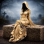  Halloween Gothic Lady Reaper Ethereal Hooded Figure Sculpture Faceless Ghost Decor,  Dark Home Decor, Shelf Sitter for Bookshelf, Office, Room, Halloween Party Decoration