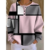  Mulheres Jaquetas texturizadas Moletom Botões Gráfico Geométrica Xadrez Moda Casual Estampado Manga Longa Gola Redonda Tops regulares Casual Rua Azul Rosa Verde Verão Primavera Outono