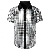 cheap Tops-Retro Vintage 1970s Disco Shirt Short Sleeves Shiny Metallic Fancy Dress Men's Carnival Costume Halloween Carnival Masquerade Music Festival Party / Evening Nightclub Adults' Shirt Spring &amp; Summer