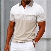 abordables Polo à blocs de couleurs pour hommes-Homme Bloc de Couleur Rayé Polo Manche Courte Polos Chemises à Col Vêtement décontracté de travaile Extérieur Athleisure Tenue quotidienne Impression 3D Boutons Été Printemps Bleu Rouge Marron