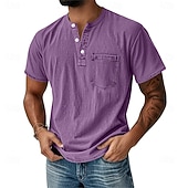 cheap Casual Henley Tee-Men's Henley Shirt 100% Cotton Acid Wash Shirt T shirt Tee Short Sleeve Retro Vintage Casual Distressed Vintage Style Washed Henley Casual Summer Spring Fall Black Light Green Pink Henley T-Shirt