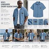 cheap Men's Smart Casual Shirts-Men's Shirt Casual Shirt Corduroy Shirt Button Up Shirt Black White Light Blue Short Sleeve Plain Shirt Collar Casual Daily Front Pocket Clothing Apparel Elegant Fashion Casual